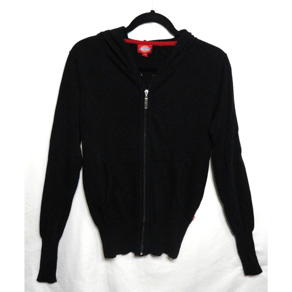 Dickies Girl Black Knit Zip Up Hoodie Long Wrist Cuffs Teen Girls Size Large - Picture 1 of 11